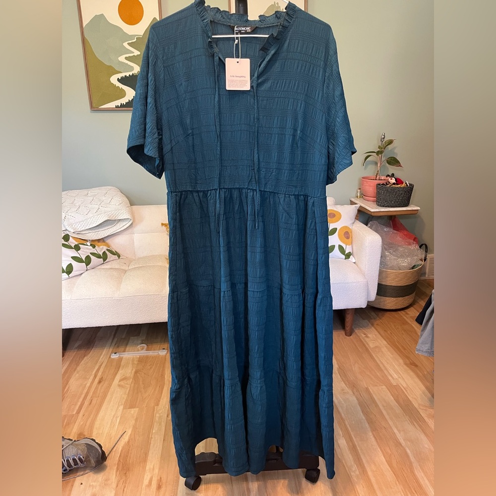 BloomChic Teal Textured Tiered Maxi Dress